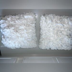 2 Gorgeous White Ruffled Throw Pillows- New